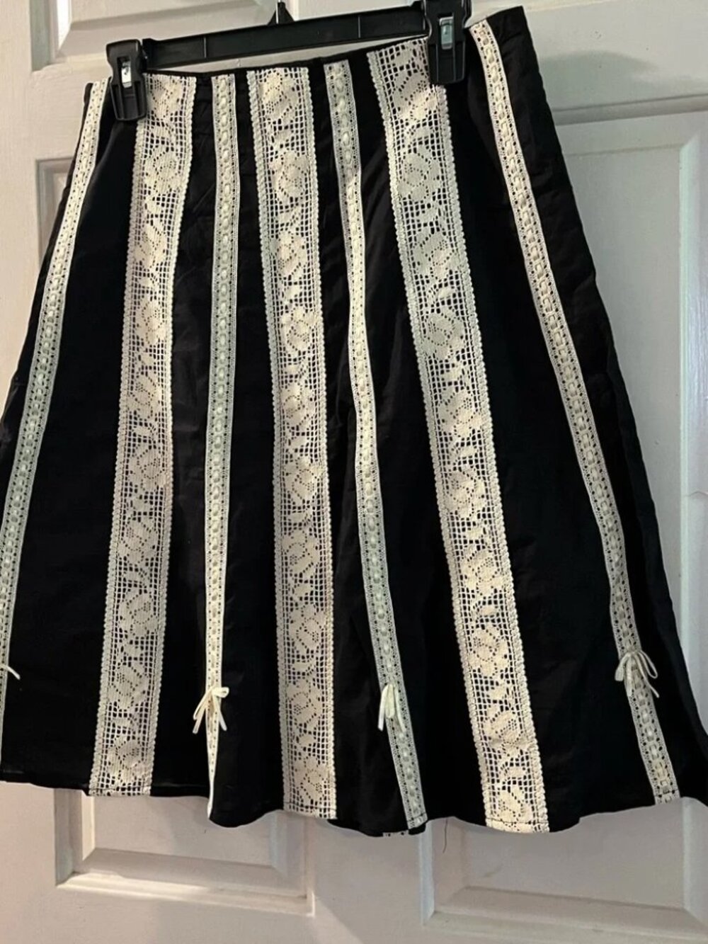 Anthropologie Odille Black with Cotton Lace & Ribbon Trim Midi Skirt - Picture 2 of 8